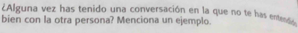 ¿Alguna vez has tenido una conversación en la que no te has entendido 
bien con la otra persona? Menciona un ejemplo.