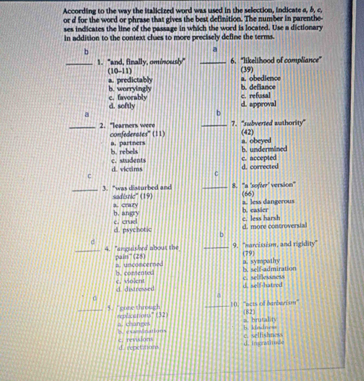 Solved: According to the way the italicized word was used in the ...