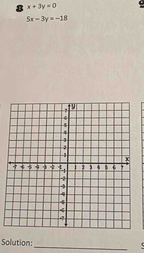 8 x+3y=0
e
5x-3y=-18
_
Solution: