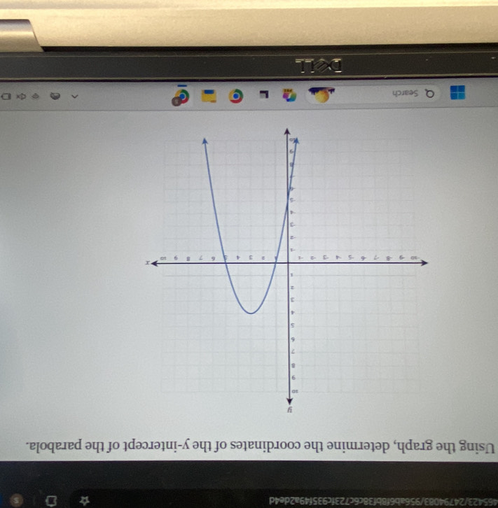 465423/24794083/956ab6f8bf38c6c723fc935f49a2de4d 
Using the graph, determine the coordinates of the y-intercept of the parabola. 
Search 
i i L