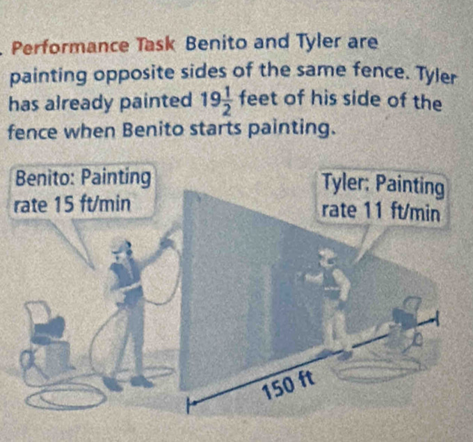 Performance Task Benito and Tyler are 
painting opposite sides of the same fence. Tyler 
has already painted 19 1/2  feet of his side of the 
fence when Benito starts painting.