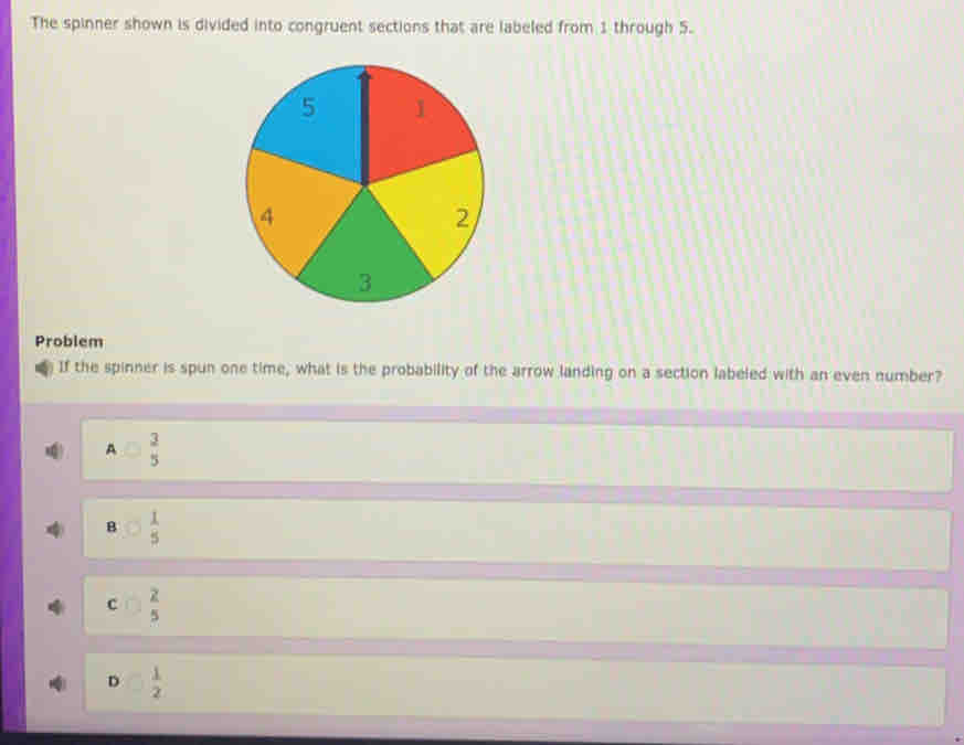 Solved: The spinner shown is divided into congruent sections that are ...