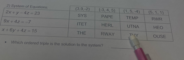 ordered triple is the solution to the system?