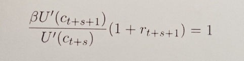 frac beta U'(c_t+s+1)U'(c_t+s)(1+r_t+s+1)=1