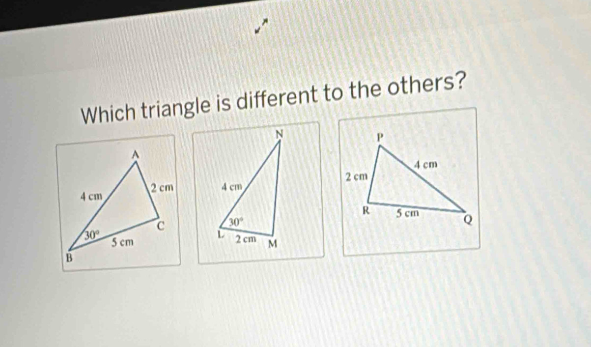 Which triangle is different to the others?