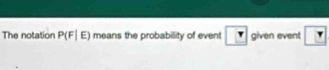 The notation P(F|E) means the probability of event r given event ?