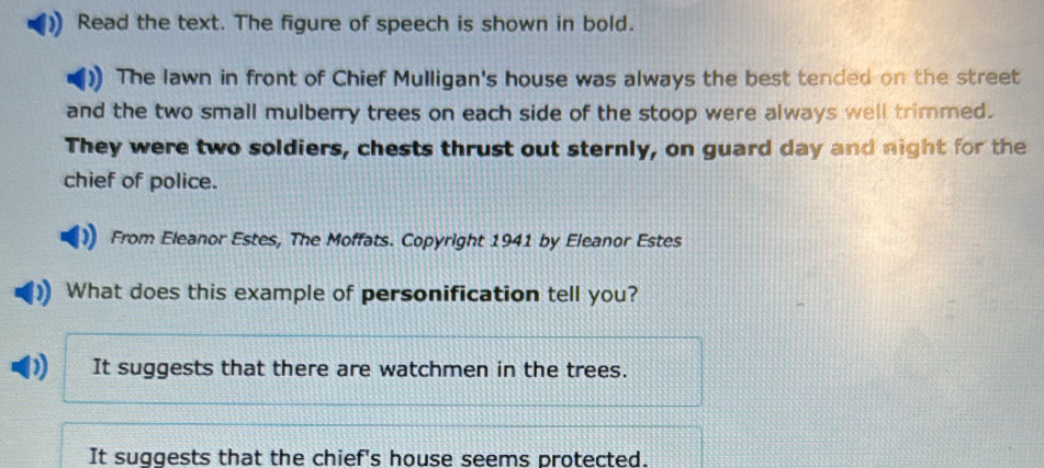 Solved: Read the text. The figure of speech is shown in bold. The lawn ...
