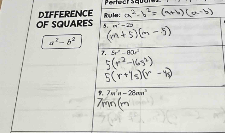 Pertect Squares.
DIFFERENC
OF SQUARE
a^2-b^2