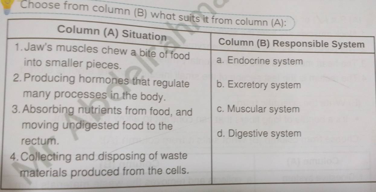 Choose from column