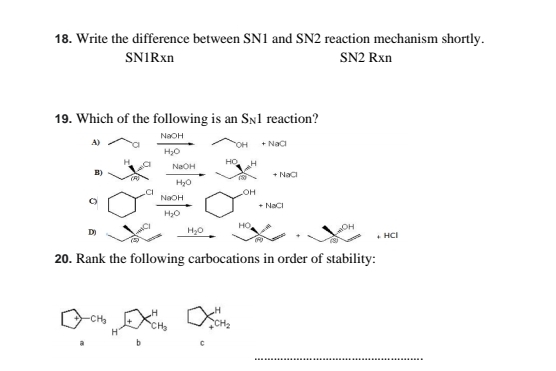 Solved: Write the difference between SN1 and SN2 reaction mechanism ...