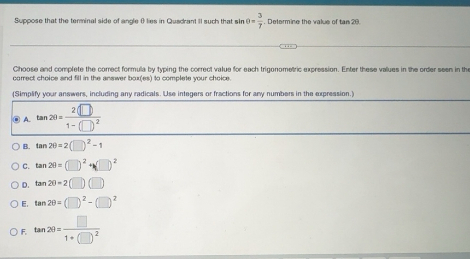 Solved: Suppose that the terminal side of angleθ lies in Quadrant II ...