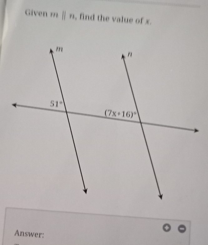 Given mparallel n , find the value of x.
Answer: