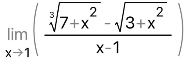 limlimits _xto 1( (sqrt[3](7+x^2)-sqrt(3+x^2))/x-1 )