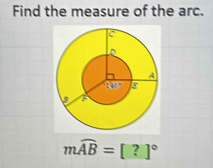 Find the measure of the arc.
moverline AB=[?]^circ 