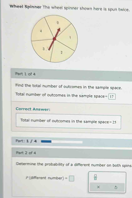Solved: Wheel Spinner The wheel spinner shown here is spun twice. Part ...