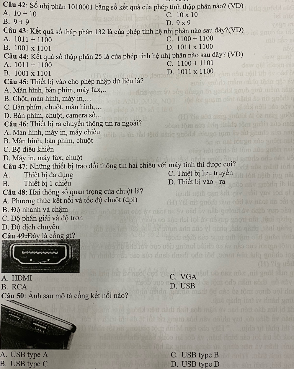 Giải quyết:Số nhị phân 1010001 bằng số kết quả của phép tính thập phân ...