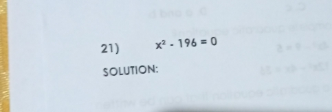 x^2-196=0 2=9-5x
SOLUTION: