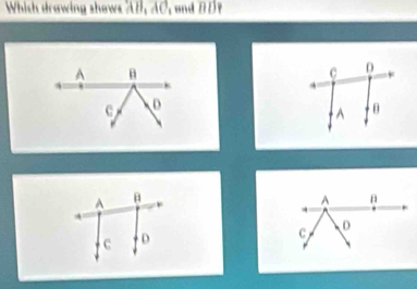 Which drawing shows AB, AC, and BD?
A θ
C D