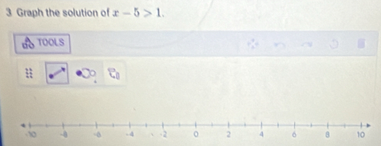 Graph the solution of x-5>1. 
TOOLS