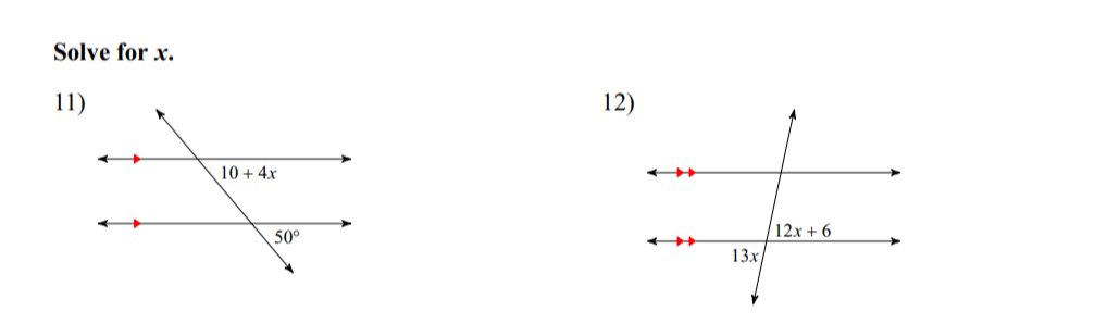 Solve for x.
11)12)