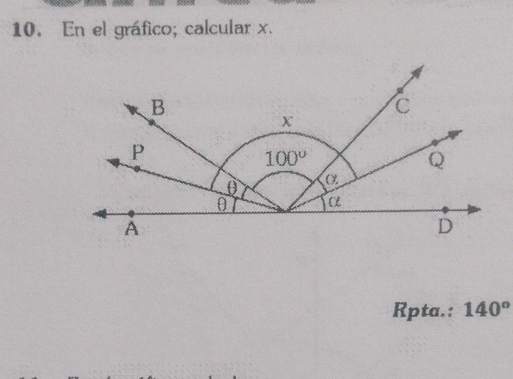 En el gráfico; calcular x.
Rpta.: 140°