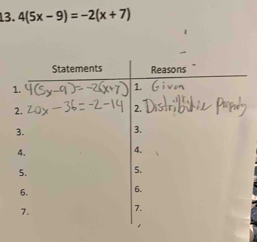 4(5x-9)=-2(x+7)