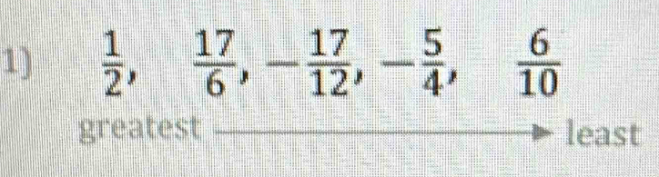  1/2 ,  17/6 , - 17/12 , - 5/4 ,  6/10 
greatest least