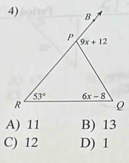 A) 11 B) 13
C) 12 D) 1