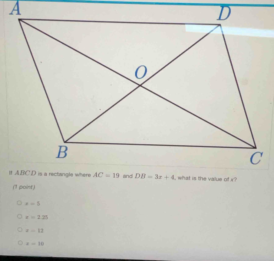 x=5
x=2.25
x=12
x=10