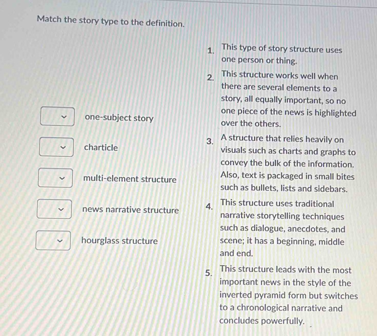 Solved: Match the story type to the definition. 1. This type of story ...