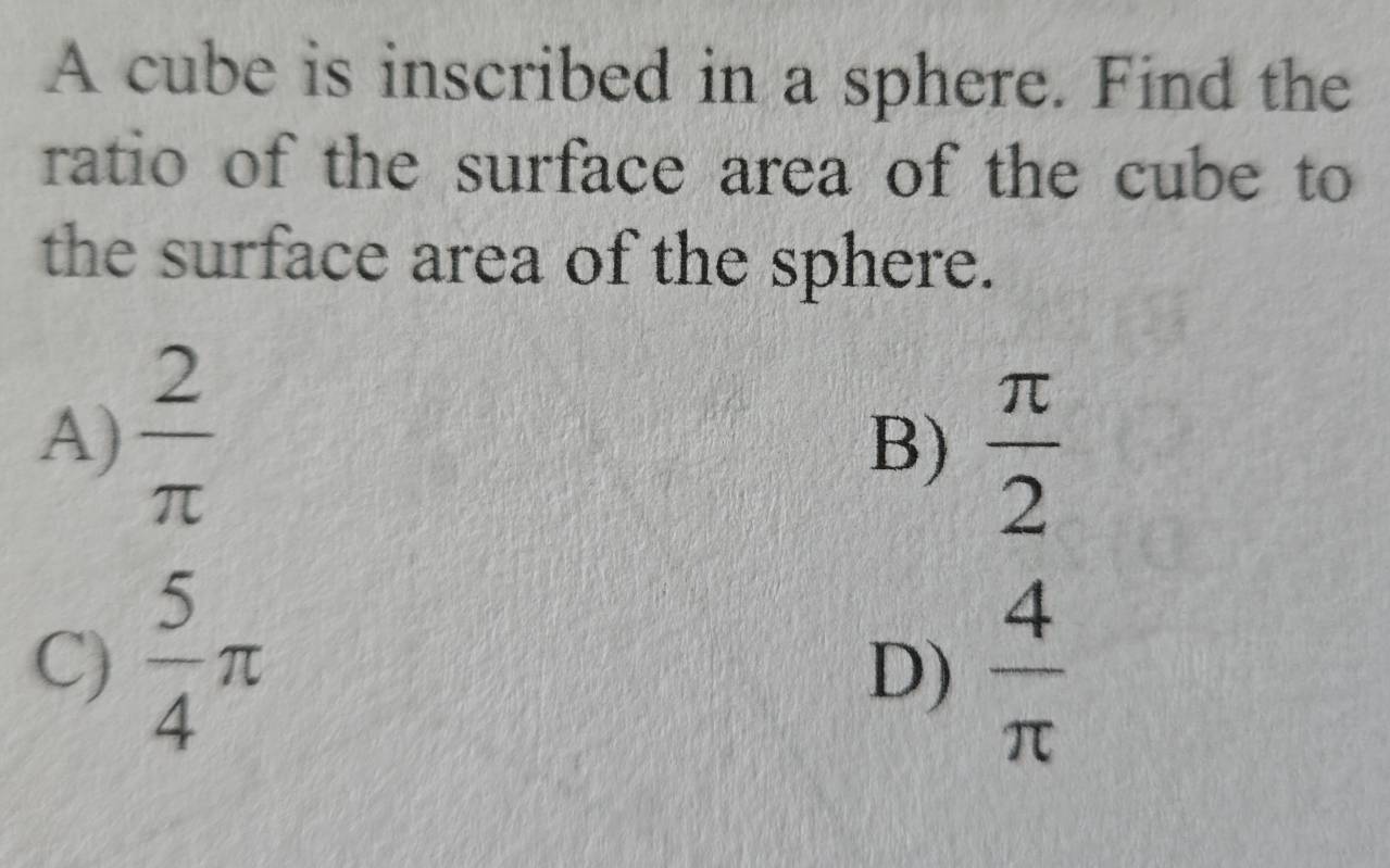 Solved: A cube is inscribed in a sphere. Find the ratio of the surface ...