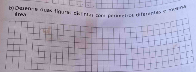 Desenhe duas figuras distintas com perímetros diferentes e mesma 
área.