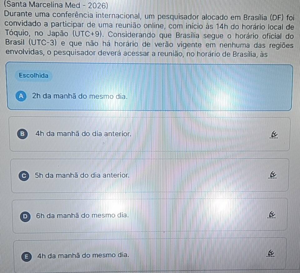 Resolvido:(Santa Marcelina Med - 2026) Durante uma conferência