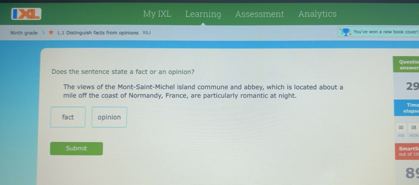 Solved: My IXL Learning Assessment Analytics Ninth grade L.1 ...
