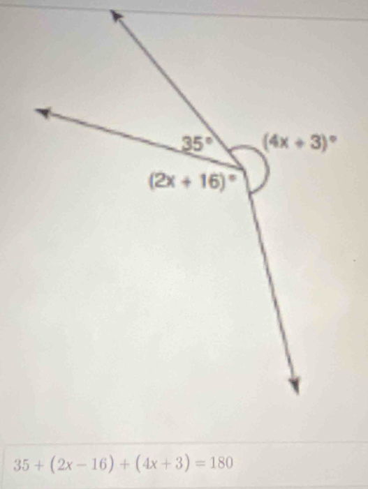 35+(2x-16)+(4x+3)=180