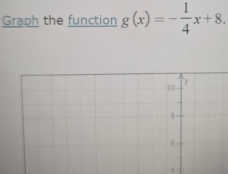 Graph the function g(x)=- 1/4 x+8. 
4