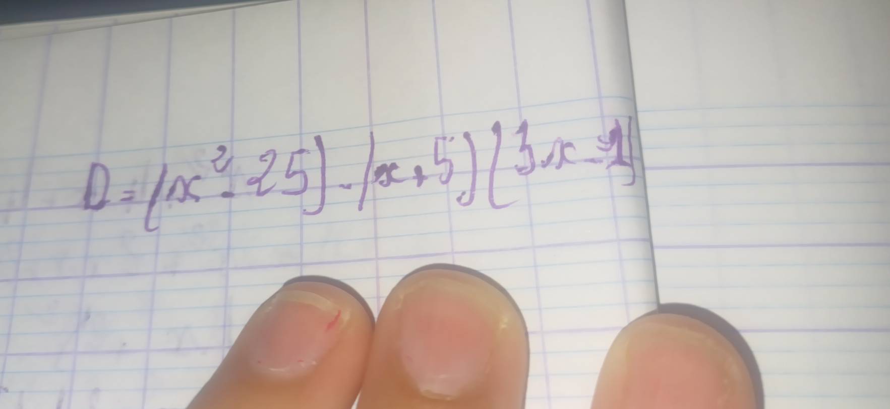 D=(x^2-25)-(x+5)(3x-1)