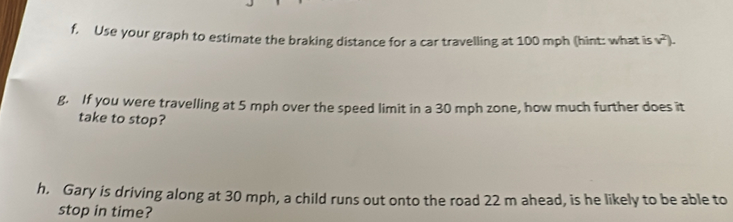 Solved: Use your graph to estimate the braking distance for a car ...