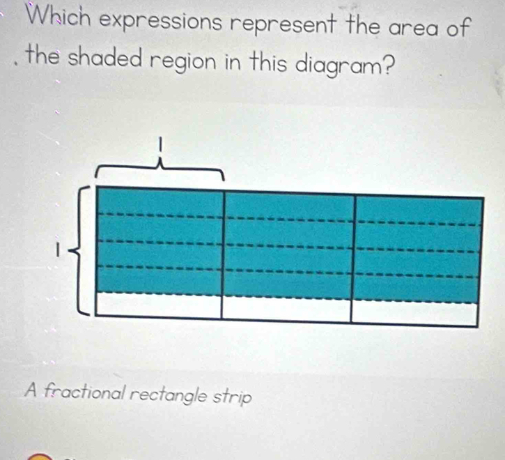 Which expressions represent the area of 
, the shaded region in this diagram? 
A fractional rectangle strip