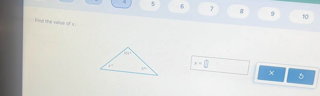 4 5 6 7 8 9 10
Find the value of χ.
x=
× S