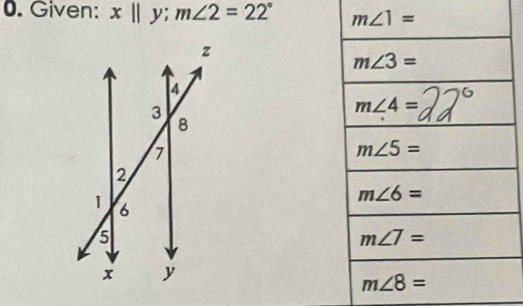 Given: x||y;m∠ 2=22°