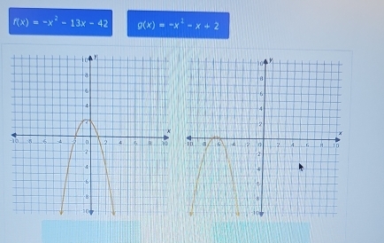 f(x)=-x^2-13x-42 g(x)=-x^2-x+2
-