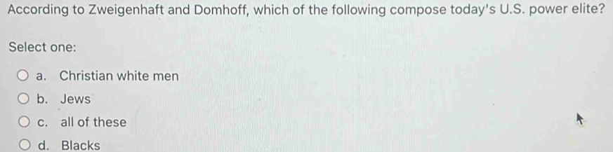 Solved: According to Zweigenhaft and Domhoff, which of the following ...