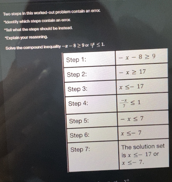 Solved: Two steps in this worked-out problem contain an error ...