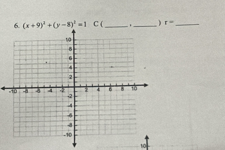 (x+9)^2+(y-8)^2=1 C(_ ,_ ) r= _ 
10