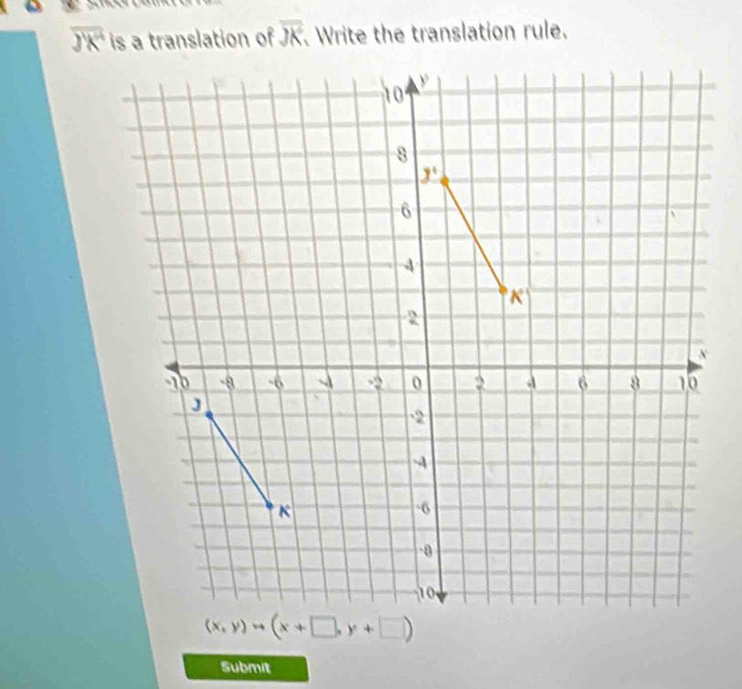 overline JK is a translation of overline JK 、 Write the translation rule.
(x,y)to (x+□ ,y+□ )
Submit