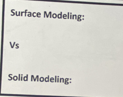 Surface Modeling: 
Vs 
Solid Modeling: