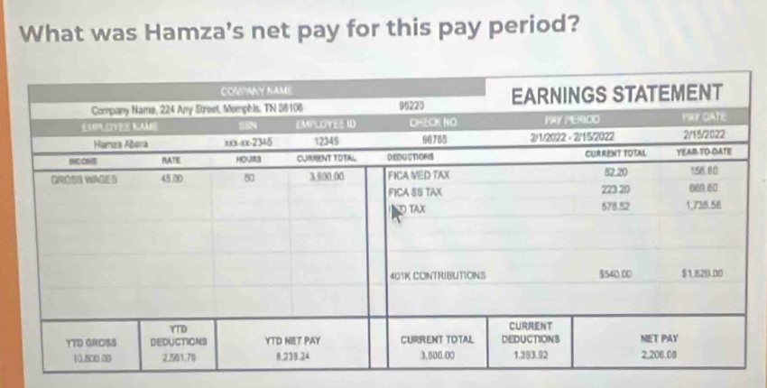 What was Hamza's net pay for this pay period?