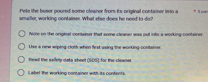 Solved: Pete the buser poured some cleaner from its original container ...