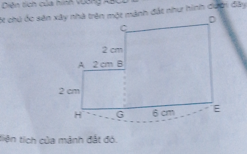 Diện tích của hình vuơng ABCD
tiện tích của mảnh đất đó.